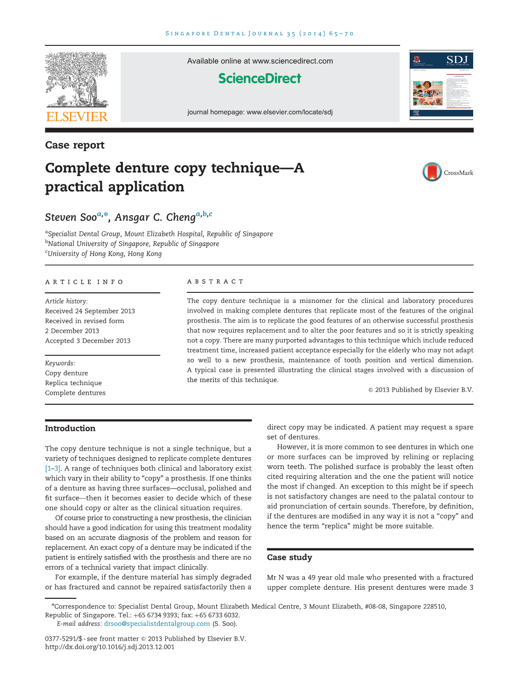 Complete Denture Copy Technique—A Practical Application