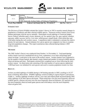 Wildlife Management and Research Note