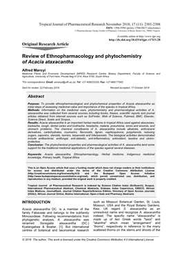 Review of Ethnopharmacology and Phytochemistry of Acacia Ataxacantha