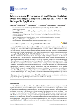 Fabrication and Performance of Zno Doped Tantalum Oxide Multilayer Composite Coatings on Ti6al4v for Orthopedic Application