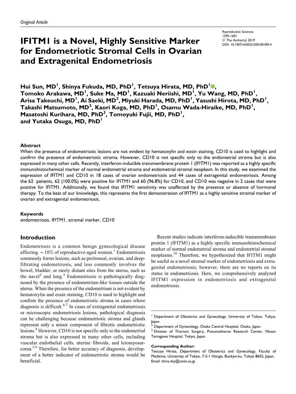 IFITM1 Is a Novel, Highly Sensitive Marker for Endometriotic Stromal