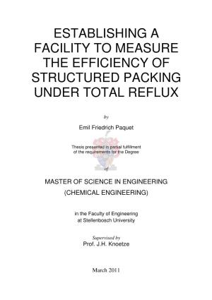 Establishing a Facility to Measure the Efficiency of Structured Packing Under Total Reflux