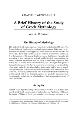 A Brief History of the Study of Greek Mythology