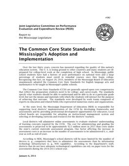 The Common Core State Standards: Mississippi’S Adoption and Implementation