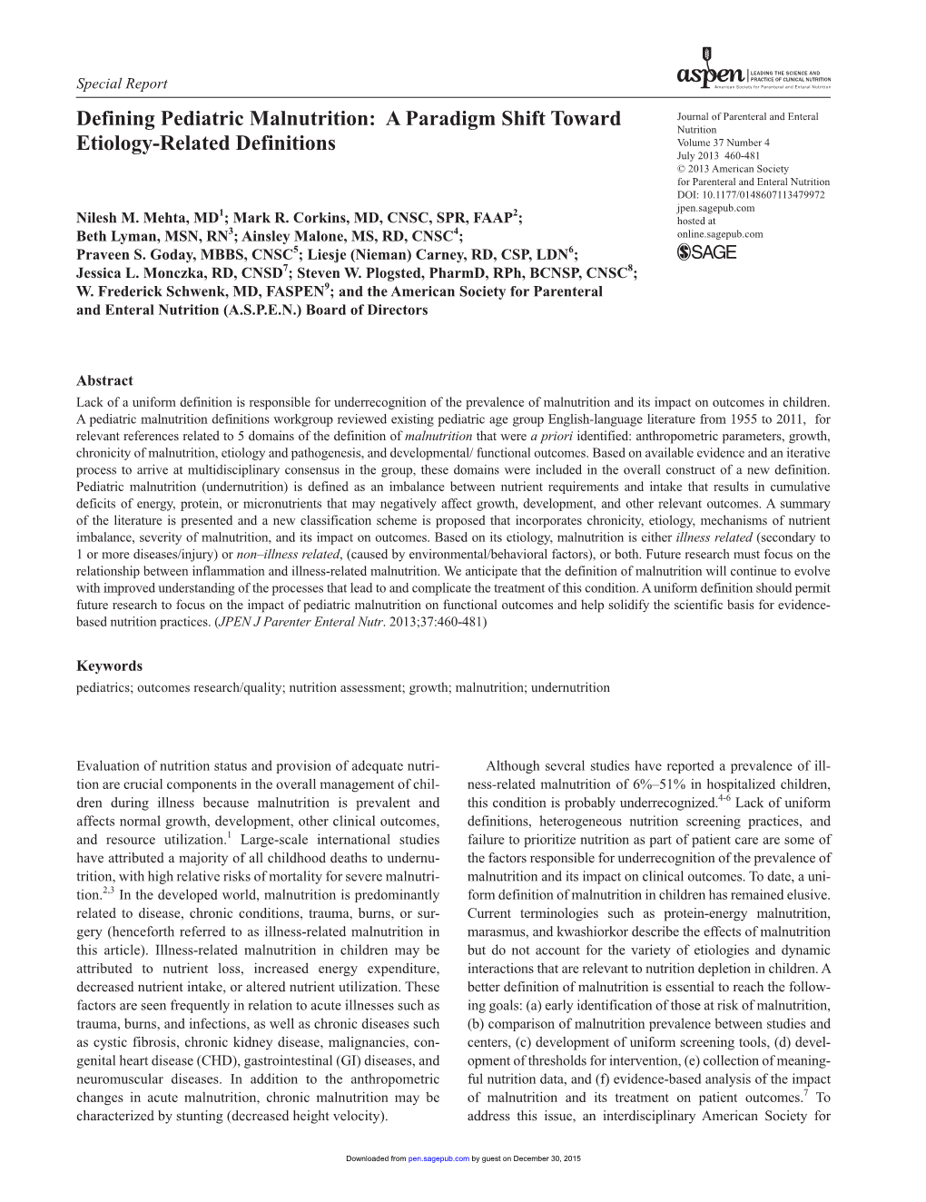 Defining Pediatric Malnutrition