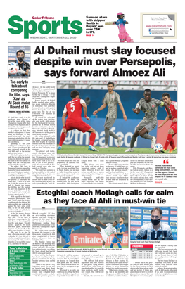 Al Duhail Must Stay Focused Despite Win Over Persepolis, Says Forward