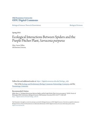 Ecological Interactions Between Spiders and the Purple Pitcher Plant, Sarracenia Purpurea Marc Aaron Milne Old Dominion University