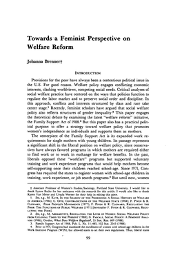 Towards a Feminist Perspective on Welfare Reform