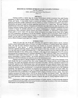 BIOLOGICAL CONTROL of IOLLER ALGAE, CAULERPA TAXIFOLIA '' Lars WJ Anderson USDA- ARS Exotic and Invasive Weed Research Davis, CA