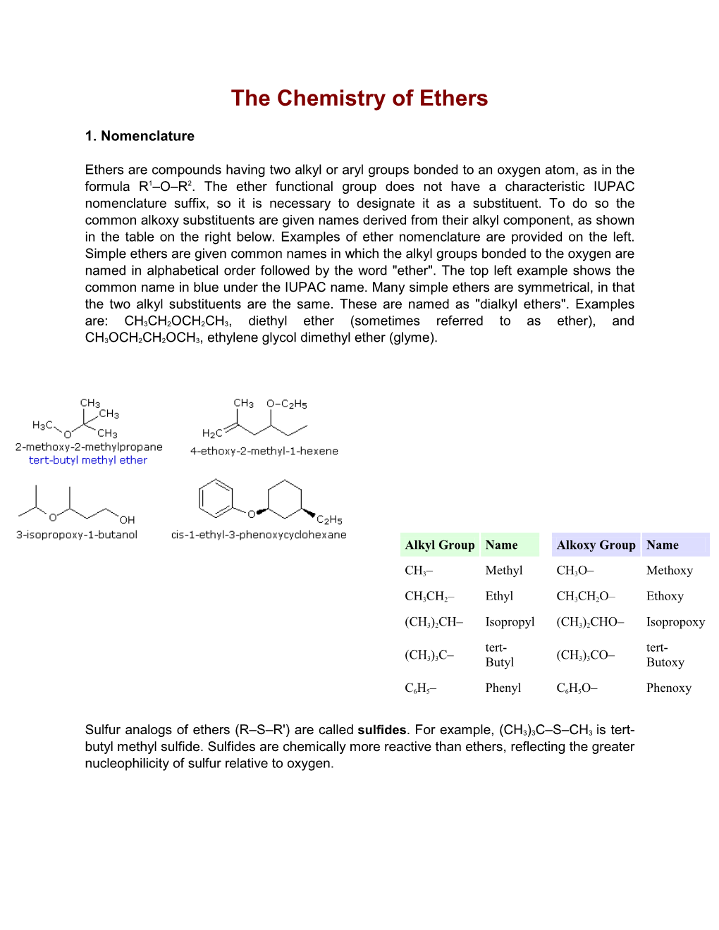 The Chemistry of Ethers