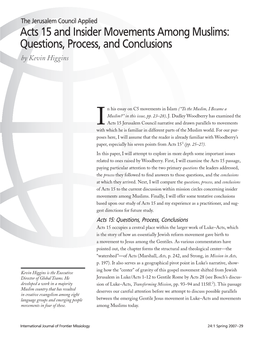 Acts 15 and Insider Movements Among Muslims: Questions, Process, and Conclusions by Kevin Higgins