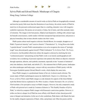 Sylvia Plath and Edvard Munch: Mindscape of Chagrin Hong Zeng, Carleton College