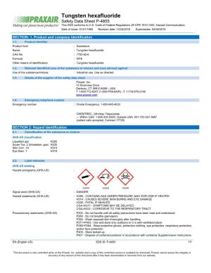 Tungsten Hexafluoride WF6 Safety Data Sheet SDS P4855