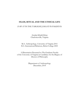 Islam, Ritual and the Ethical Life