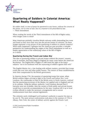 Quartering of Soldiers in Colonial America: What Really Happened?