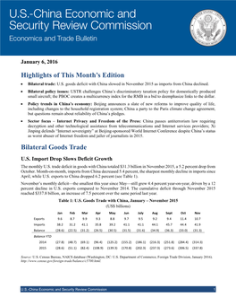 Highlights of This Month's Edition Bilateral Goods Trade