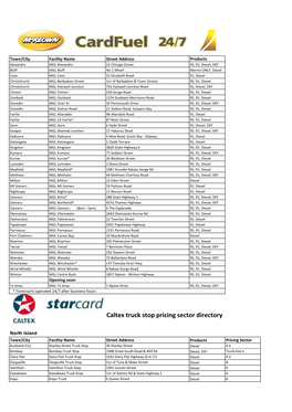 Caltex Truck Stop Pricing Sector Directory