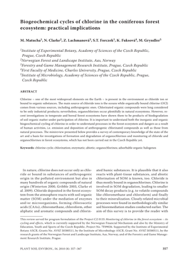 Biogeochemical Cycles of Chlorine in the Coniferous Forest Ecosystem: Practical Implications