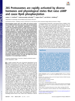 26S Proteasomes Are Rapidly Activated by Diverse Hormones and Physiological States That Raise Camp and Cause Rpn6 Phosphorylation