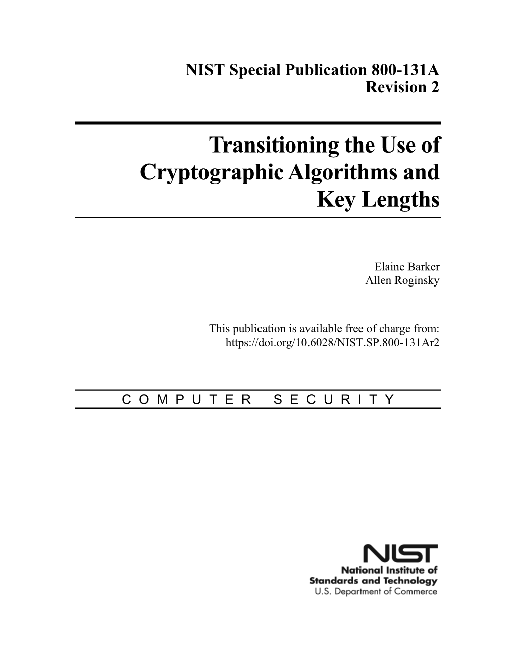 Transitioning the Use of Cryptographic Algorithms and Key Lengths