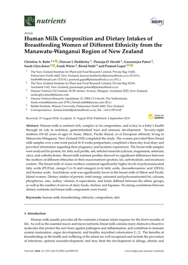 Human Milk Composition and Dietary Intakes of Breastfeeding Women of Different Ethnicity from the Manawatu-Wanganui Region of New Zealand