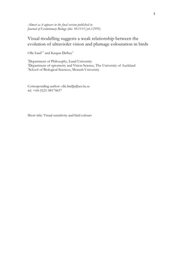 Visual Modelling Suggests a Weak Relationship Between the Evolution of Ultraviolet Vision and Plumage Colouration in Birds