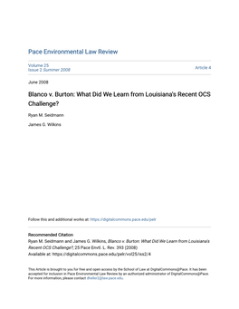 Blanco V. Burton: What Did We Learn from Louisiana's Recent OCS Challenge?