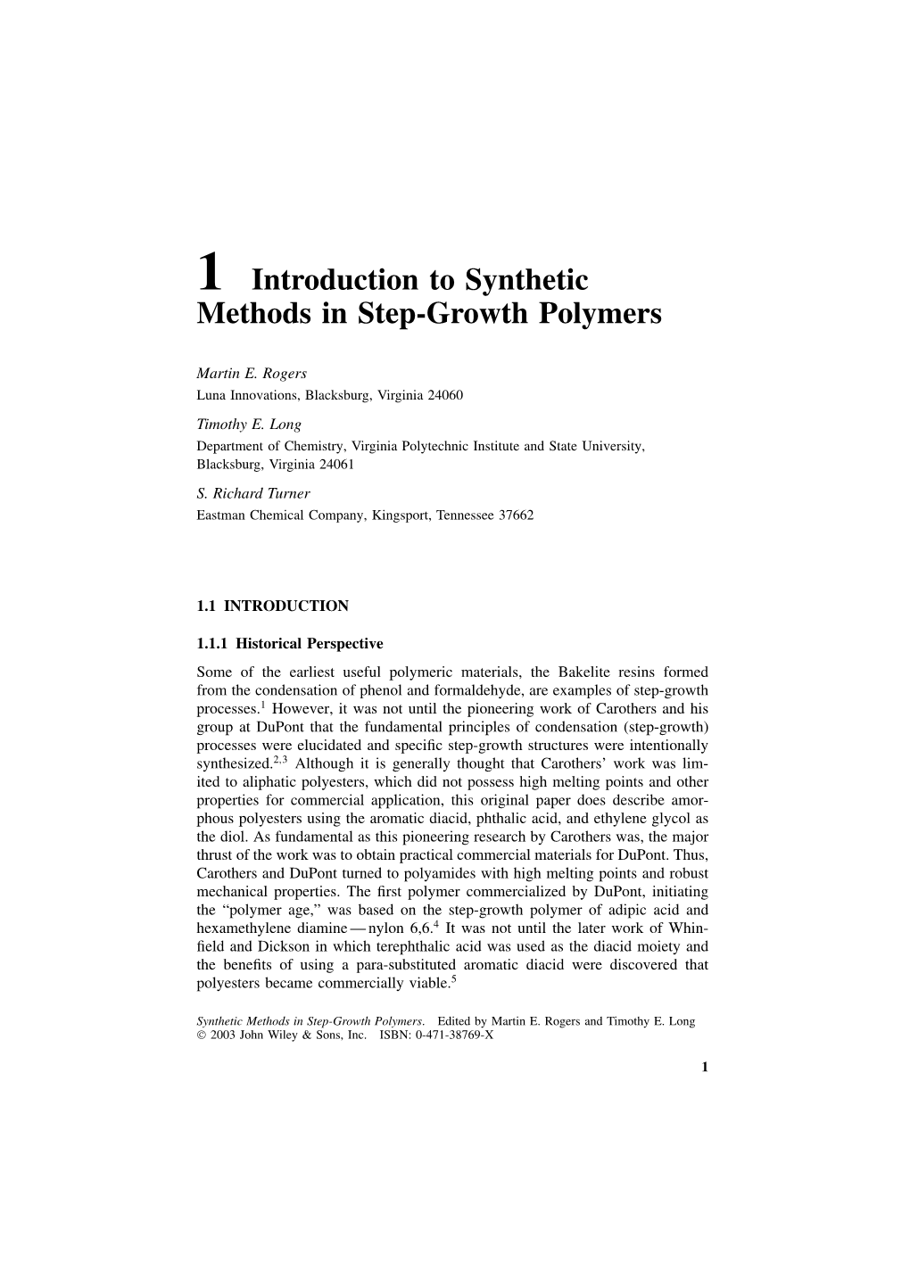 1 Introduction to Synthetic Methods in Step-Growth Polymers