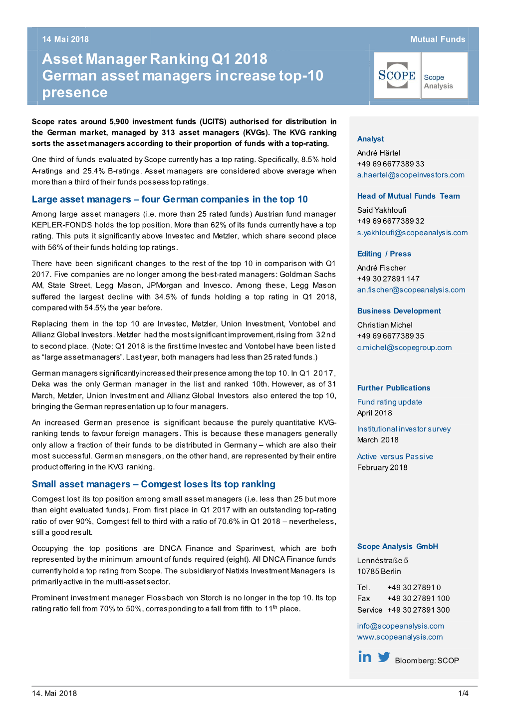 Asset Manager Ranking Q1 2018