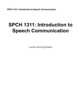 SPCH 1311: Introduction to Speech Communication