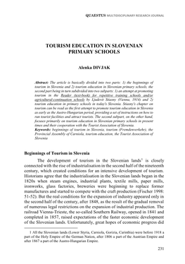 Tourism Education in Slovenian Primary Schools