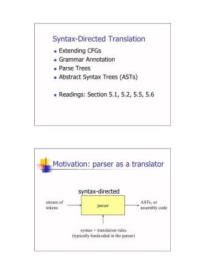 Syntax-Directed Translation, Parse Trees, Abstract Syntax Trees
