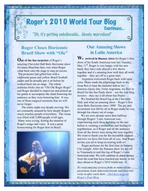 Roger's 2010 World Tour Blog