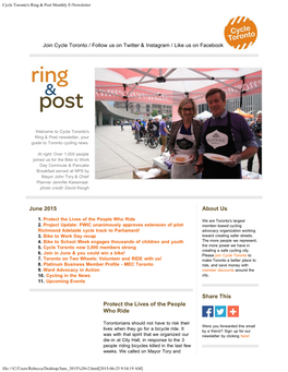 Cycle Toronto's Ring & Post Monthly E-Newsletter