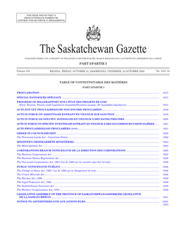 The Saskatchewan Gazette, October 24, 2008 1813