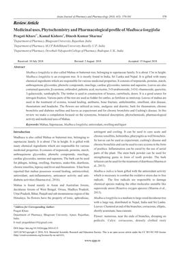 Medicinal Uses, Phytochemistry and Pharmacological Profile Of