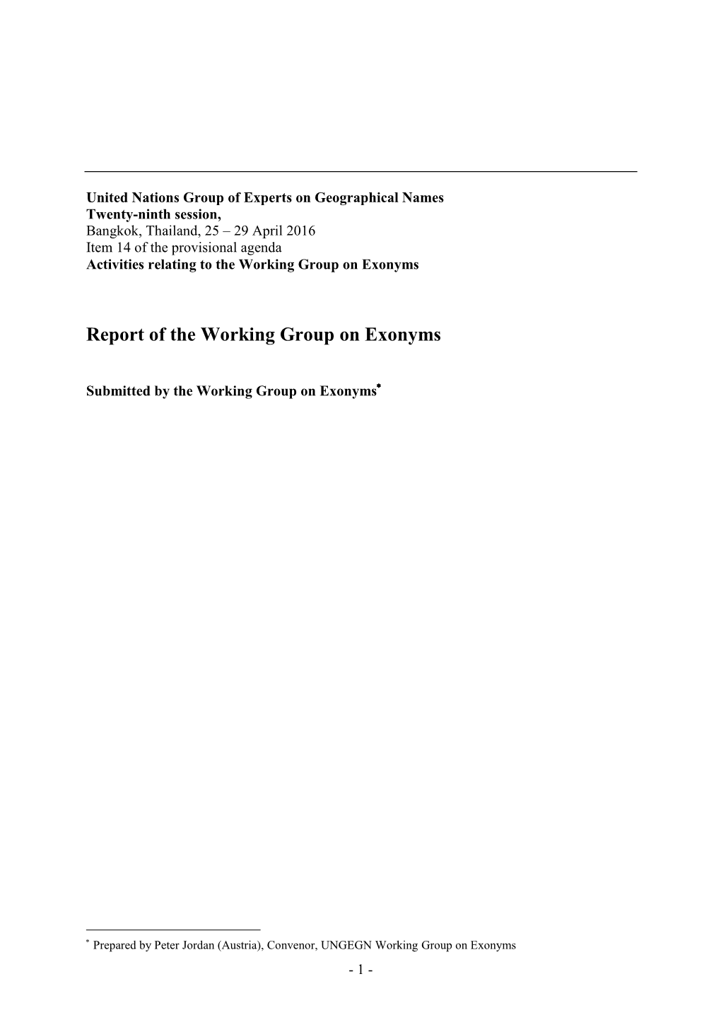 Report of the Working Group on Exonyms UNGEGN