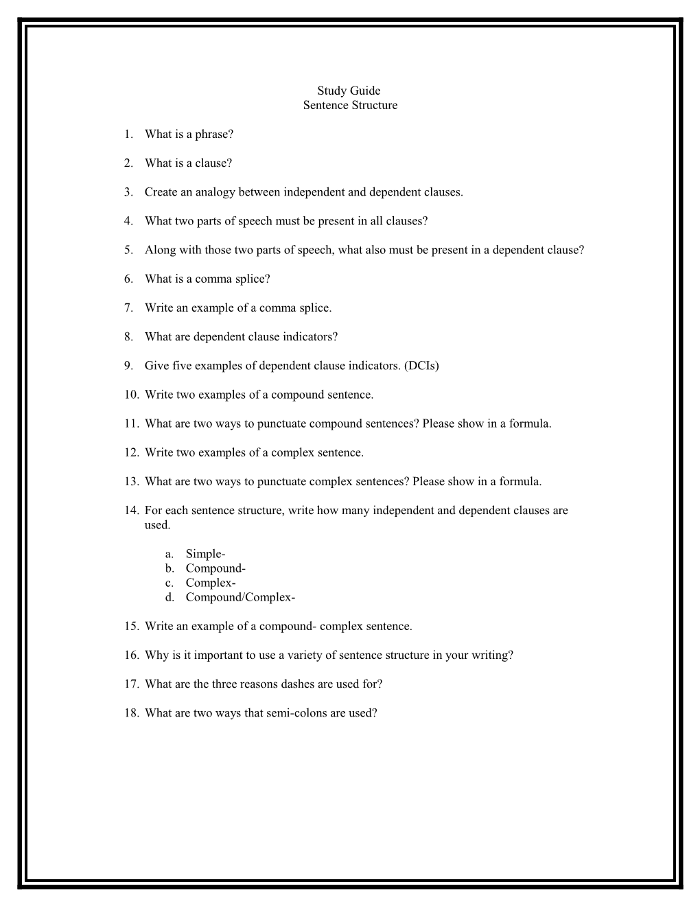 Grammar Test Study Guide