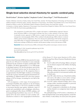 Single-Level Selective Dorsal Rhizotomy for Spastic Cerebral Palsy