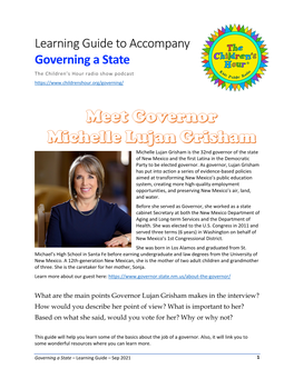 Learning Guide to Accompany Governing a State the Children’S Hour Radio Show Podcast