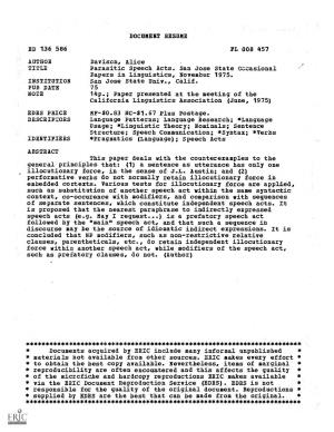 Parasitic Speech Acts. San Jose State Occasional Papers in Linguistics, November 1975