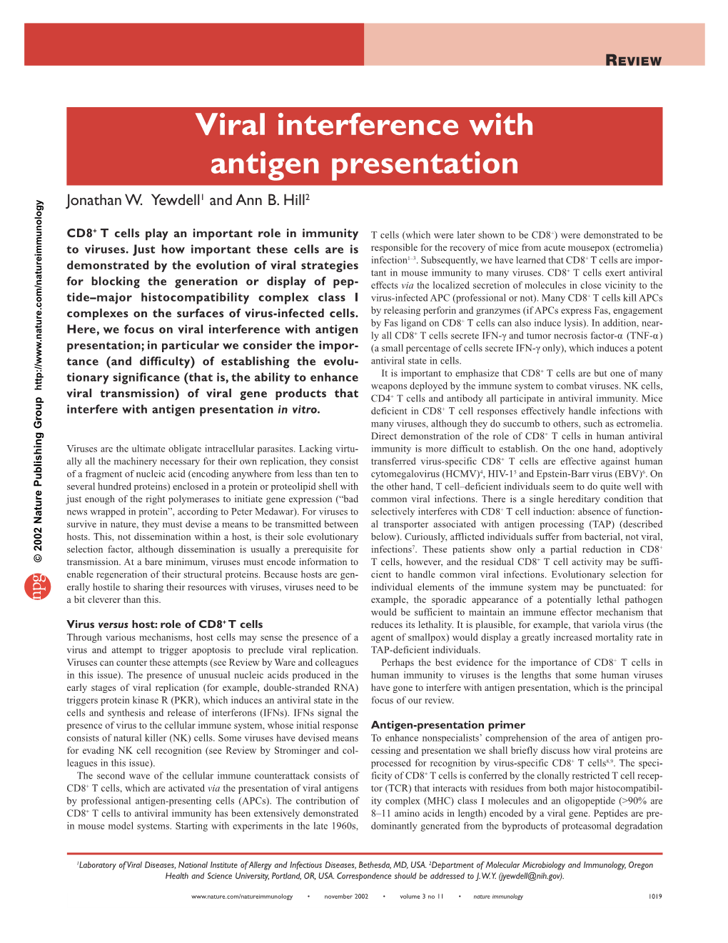 Viral Interference with Antigen Presentation Jonathan W