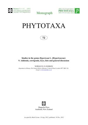 Studies in the Genus Hypericum L. (Hypericaceae) 9. Addenda, Corrigenda, Keys, Lists and General Discussion