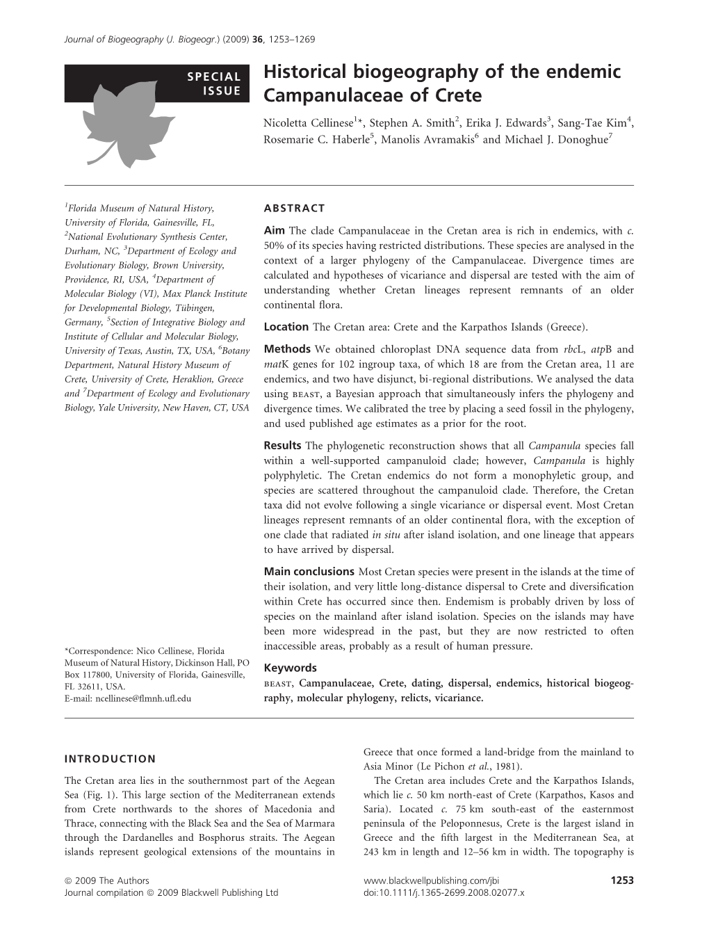 Historical Biogeography of the Endemic Campanulaceae of Crete