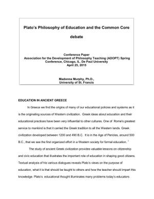 Plato's Philosophy of Education and the Common Core Debate