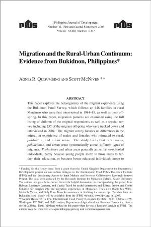 Migration and the Rural-Urban Continuum: Evidence from Bukidnon, Philippines*