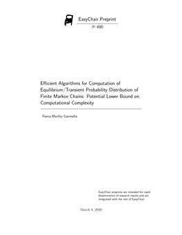 Efficient Algorithms for Computation of Equilibrium/Transient Probability Distribution of Finite Markov Chains: Potential Lower Bound on Computational Complexity