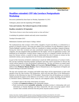 Deadline Extended: CFP Ada Lovelace Postgraduate Workshop