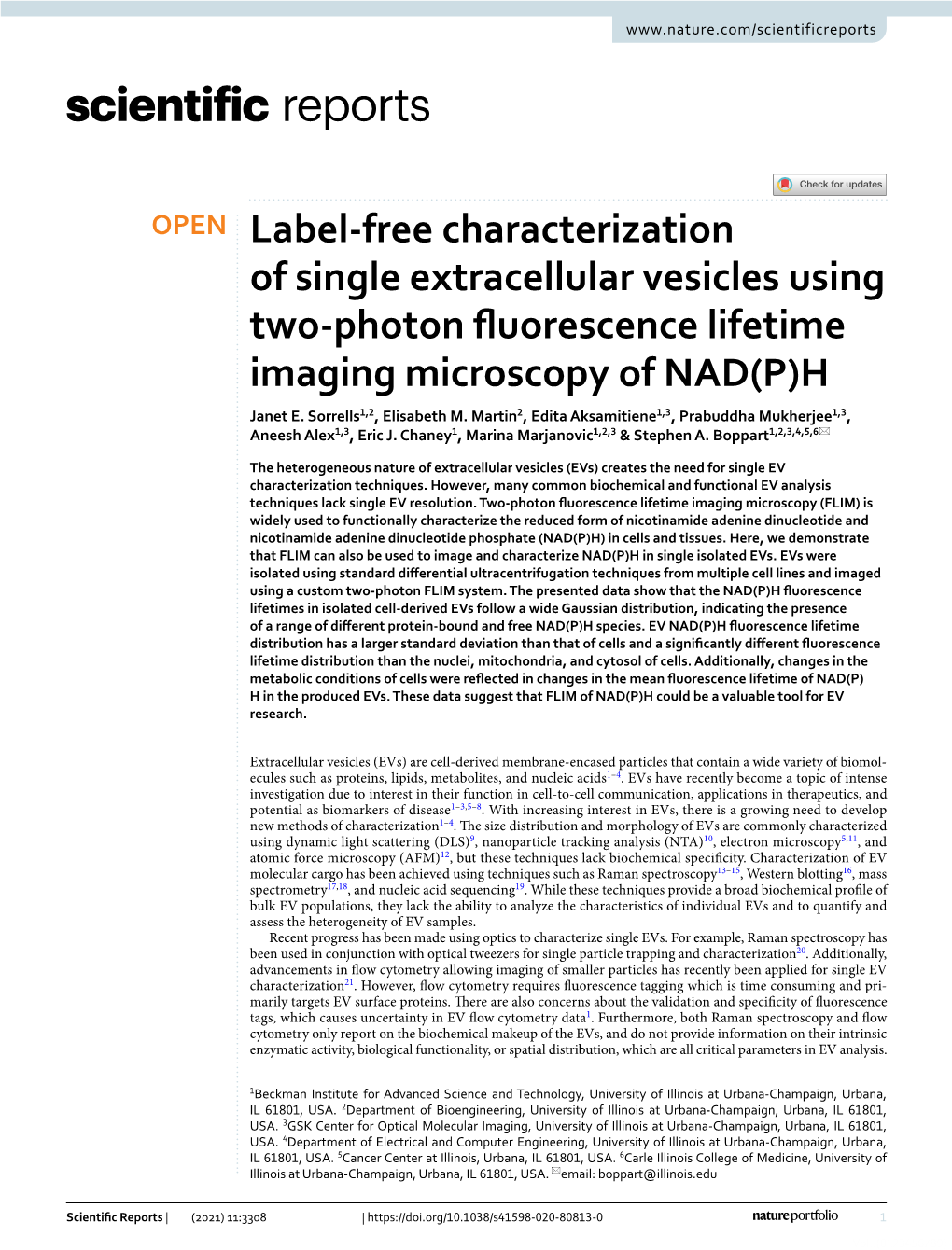 Label-Free Characterization of Single Extracellular Vesicles Using Two