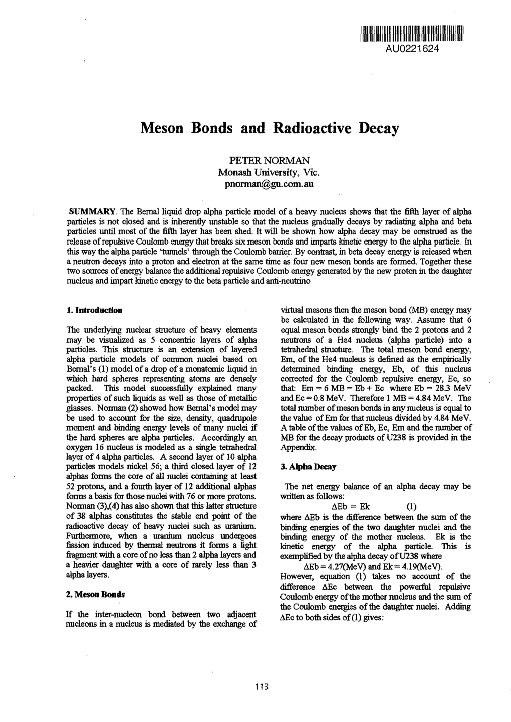 Meson Bonds and Radioactive Decay